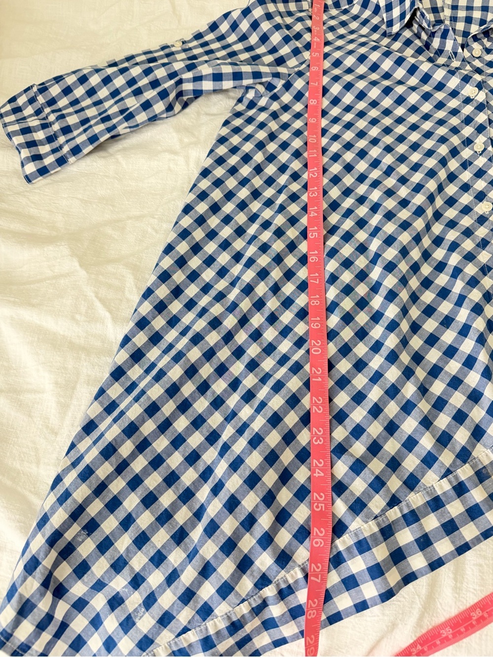 Anne Klein Blue Gingham Shirt Coastal Preppy Hamptons Chic Roll Tab Euro Summer - Picture 12 of 15